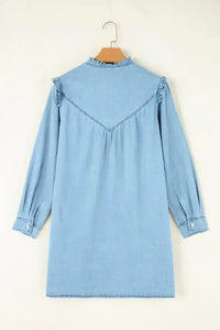 Button Up Notched Long Sleeve Denim Dress - Update AvenueDenim Dresses & SkirtsTrendsi100100586471214100100586471214720bf292 - d46c - 4199 - 92ae - 2b9091ae70e9 - MaxLight Blue