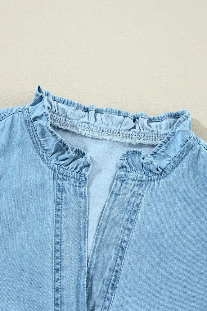 Button Up Notched Long Sleeve Denim Dress - Update AvenueDenim Dresses & SkirtsTrendsi100100586471214100100586471214fa9e9584 - d6f4 - 4724 - b012 - 4cd6948290da - MaxLight Blue