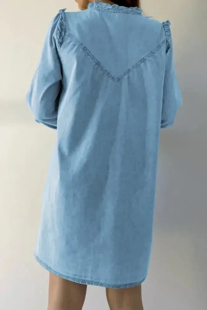 Button Up Notched Long Sleeve Denim Dress - Update AvenueDenim Dresses & SkirtsTrendsi10010058647121410010058647121434e8b641 - 6fde - 4bc6 - 8714 - 6a2f4cade41c - MaxLight Blue
