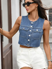 Button Up Sleeveless Denim Vest
