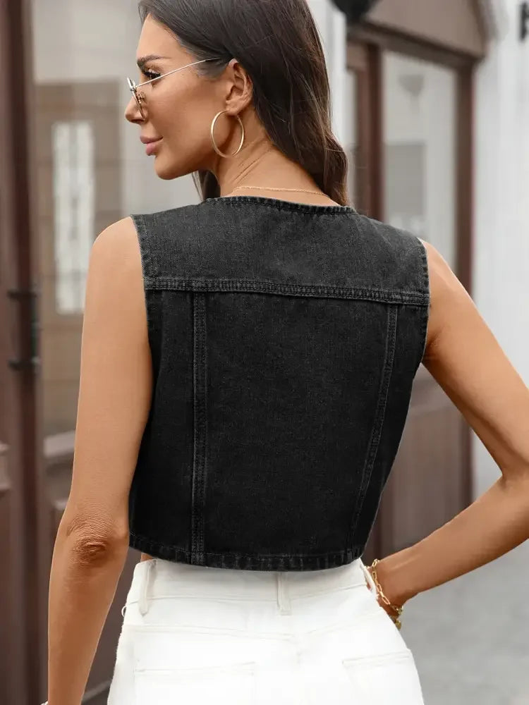 Button Up Sleeveless Denim Vest