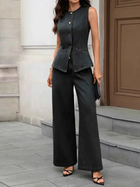 Button Up Tank and Pants Denim Set