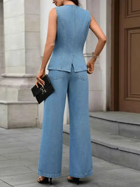 Button Up Tank and Pants Denim Set