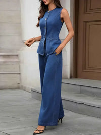 Button Up Tank and Pants Denim Set