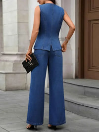 Button Up Tank and Pants Denim Set
