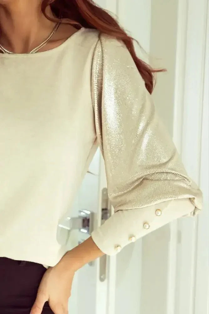 Buttoned Cuffs Shiny Puff Sleeves Top - Update AvenueTrendsi100101493795245100101493795245ccf3a225a7584372bf56e3c621b6a0a8 - MaxBeige