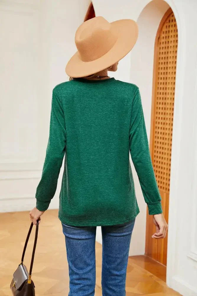 Buttoned Notched Neck Long Sleeve Top - Update AvenueTrendsi100101202111303100101202111303eb0d63ff19374dcaa7545ac65d378f22 - MaxDark Green