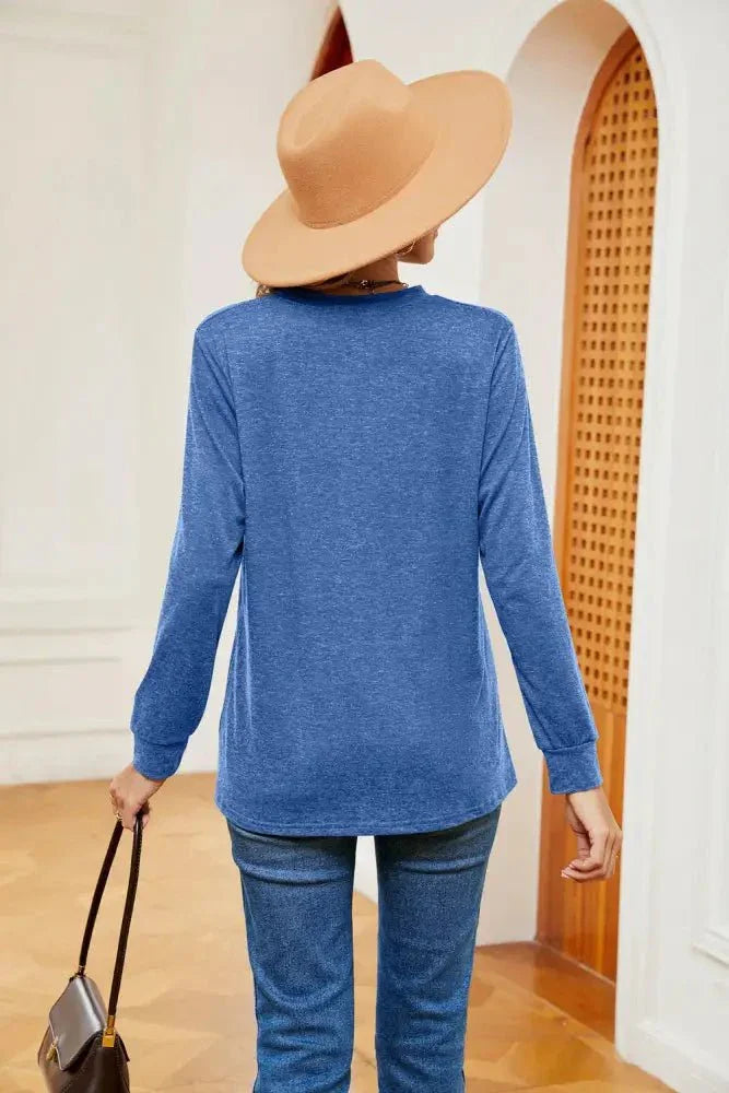 Buttoned Notched Neck Long Sleeve Top - Update AvenueTrendsi10010120211155310010120211155354cc7123bcd643e1ba028a9f8109347f - MaxCerulean