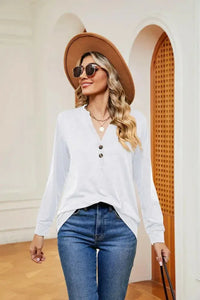 Buttoned Notched Neck Long Sleeve Top - Update AvenueTrendsi1001012021189861001012021189869858dd8ef4674ca190123eedce19decd - MaxWhite