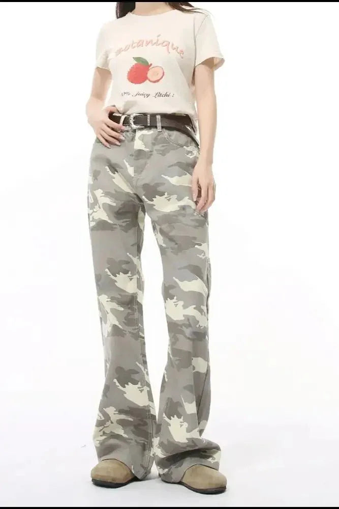 Camouflage Bootcut Jeans with Pockets - Update AvenueTrendsi100400017824773100400017824773Camouflage Bootcut Jeans with PocketsGray