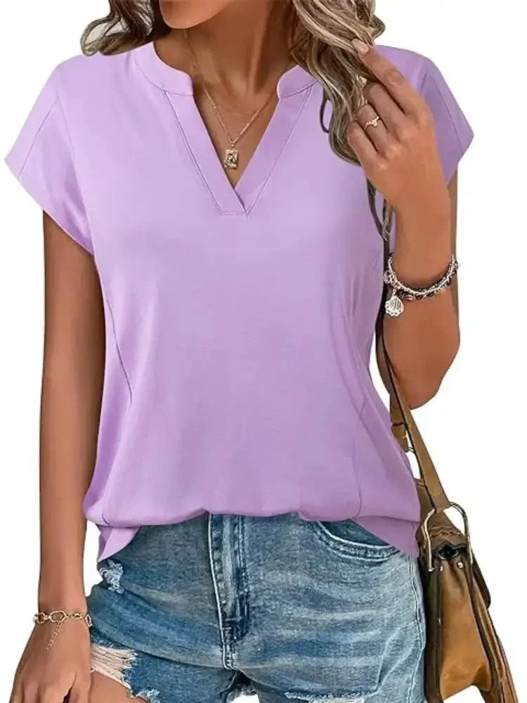 Casual Notched Short Sleeve Summer Blouse - Update AvenueT-ShirtsTrendsi1001001959484071001001959484070927b811 - e963 - 4fac - 9540 - dfeb44a889c4 - Max - OriginViolet