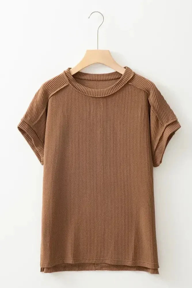 Casual Ribbed Short Sleeve Round Neck T-Shirt - Update AvenueT-ShirtsTrendsi100100902981105100100902981105c7be7092 - b555 - 451e - 9d0c - 1f9a8cf32240 - Max - OriginTaupe