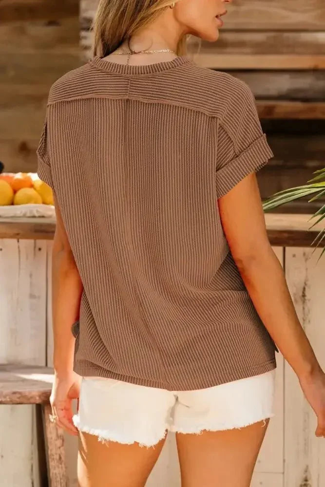 Casual Ribbed Short Sleeve Round Neck T-Shirt - Update AvenueT-ShirtsTrendsi100100902981105100100902981105eaf6a375 - 16b2 - 4ba8 - b8dd - 982fc88c5236 - Max - OriginTaupe