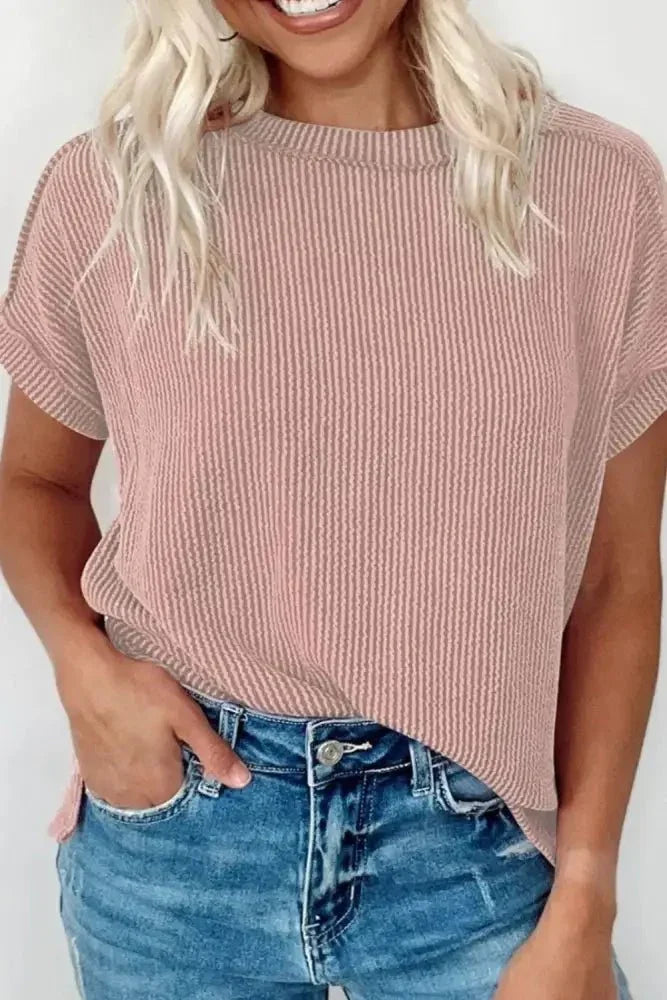 Casual Ribbed Short Sleeve Round Neck T-Shirt - Update AvenueT-ShirtsTrendsi1001009029816601001009029816602b4857e9 - 56de - 47f8 - 9ff3 - e0211e3d5e7d - Max - OriginDusty Pink