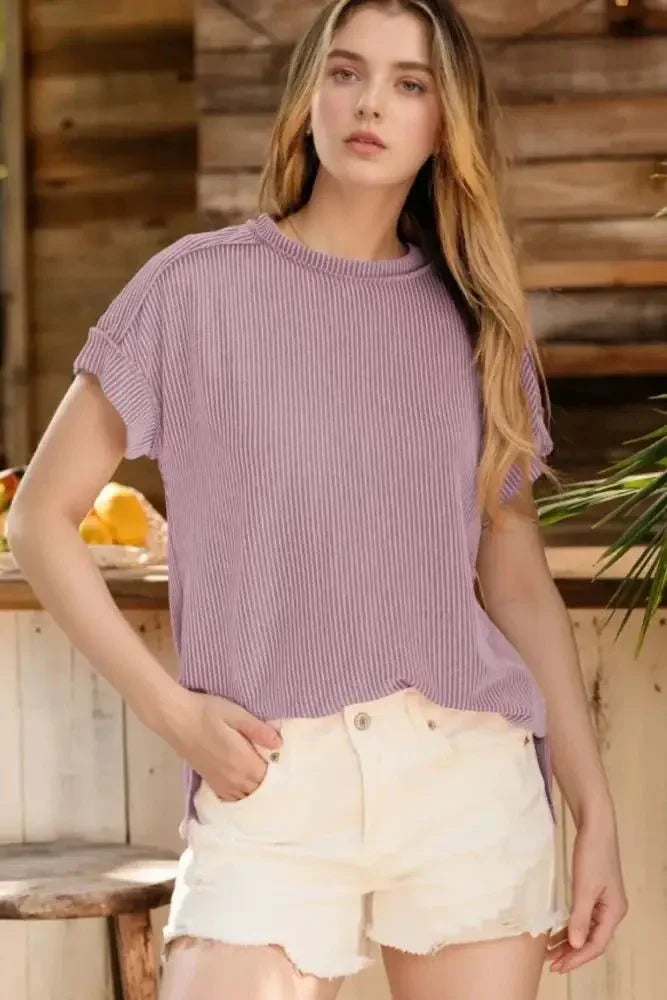 Casual Ribbed Short Sleeve Round Neck T-Shirt - Update AvenueT-ShirtsTrendsi100100902981904100100902981904768d281f - 14c9 - 4350 - aa1d - 8d3f1511a5b5 - Max - OriginPink Purple