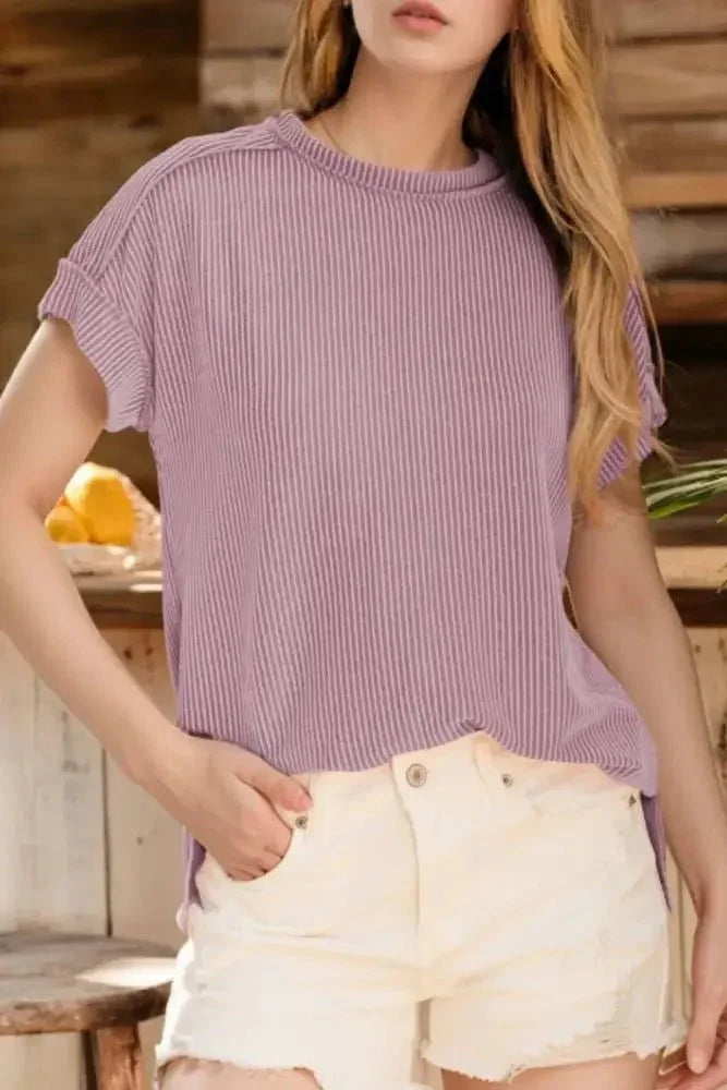 Casual Ribbed Short Sleeve Round Neck T-Shirt - Update AvenueT-ShirtsTrendsi100100902981904100100902981904372c831d - 9361 - 4091 - 852a - afa1765c340e - Max - OriginPink Purple