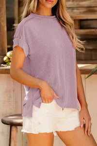 Casual Ribbed Short Sleeve Round Neck T-Shirt - Update AvenueT-ShirtsTrendsi1001009029819041001009029819040f36b138 - ad68 - 4356 - b7a2 - d770590cb408 - Max - OriginPink Purple