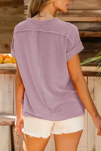 Casual Ribbed Short Sleeve Round Neck T-Shirt - Update AvenueT-ShirtsTrendsi1001009029819041001009029819048c50ff54 - 479c - 4586 - ae11 - 5b26e54d50ff - Max - OriginPink Purple