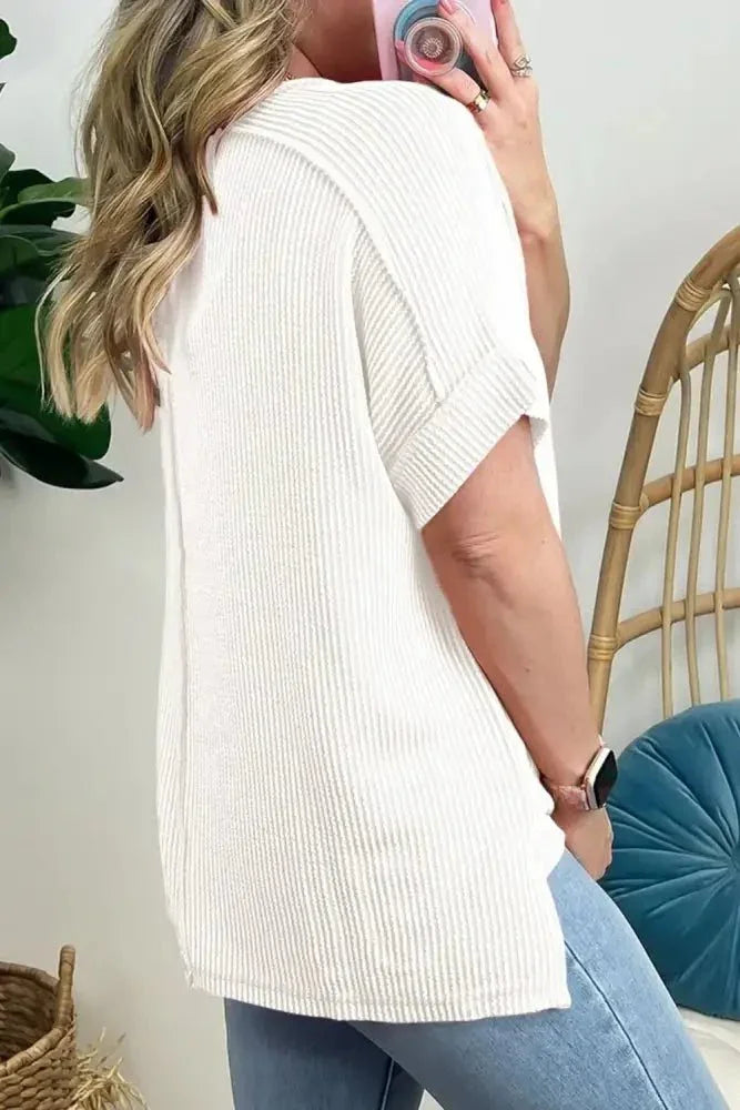 Casual Ribbed Short Sleeve Round Neck T-Shirt - Update AvenueT-ShirtsTrendsi100100902982189100100902982189ec97fc7e - a1ca - 4b12 - b794 - c7587aeb0865 - Max - OriginWhite