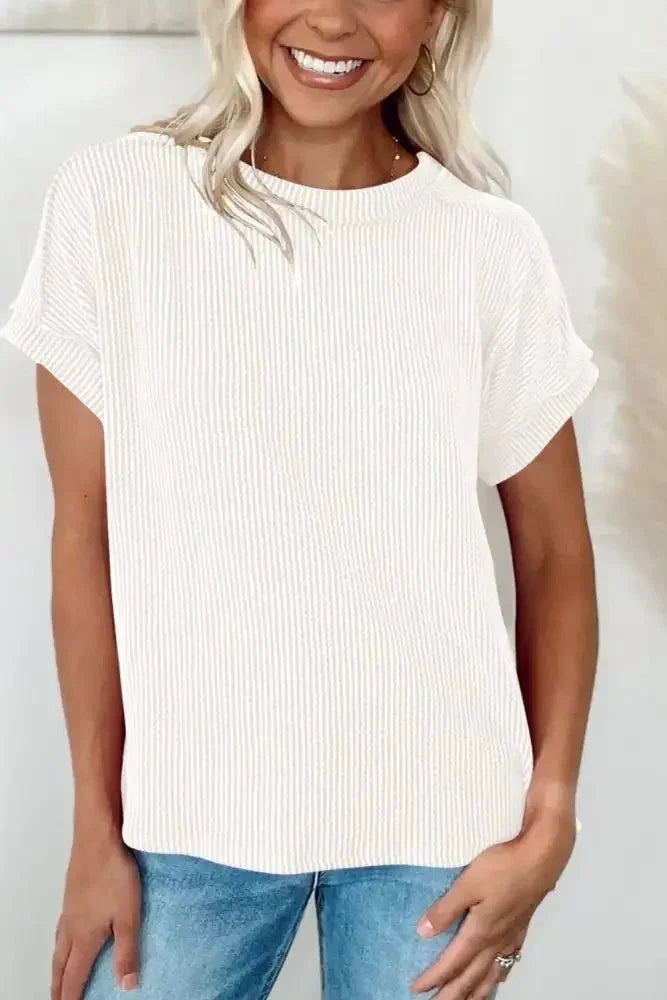 Casual Ribbed Short Sleeve Round Neck T-Shirt - Update AvenueT-ShirtsTrendsi100100902982189100100902982189e5a4816b - 3436 - 4609 - a2bf - 70050c92cf99 - Max - OriginWhite