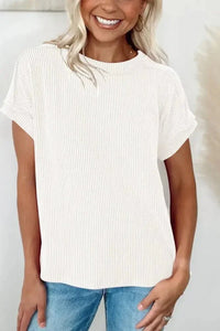 Casual Ribbed Short Sleeve Round Neck T-Shirt - Update AvenueT-ShirtsTrendsi100100902982189100100902982189e5a4816b - 3436 - 4609 - a2bf - 70050c92cf99 - Max - OriginWhite