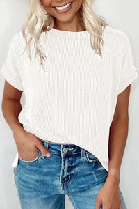 Casual Ribbed Short Sleeve Round Neck T-Shirt - Update AvenueT-ShirtsTrendsi1001009029821891001009029821891537d576 - 875c - 428f - abeb - 399e81a6c436 - Max - OriginWhite