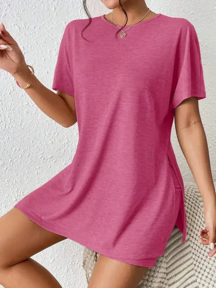 Casual Round Neck T-Shirt and Shorts Set - Update AvenueDaily EssentialsTrendsi100100299772601100100299772601724fb431dd5e4ca796a88c74b4c3bf71 - Max - OriginDeep Rose