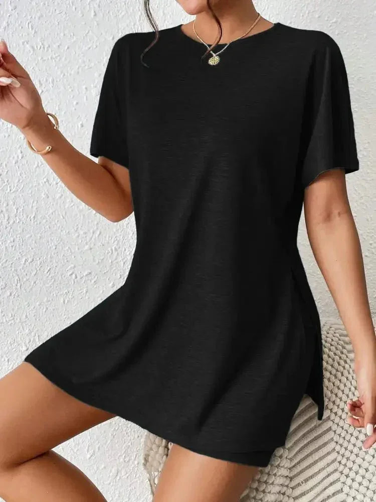 Casual Round Neck T-Shirt and Shorts Set - Update AvenueDaily EssentialsTrendsi100100299773581100100299773581ae69bd746b1a402e80f0c22a5beafb1f - Max - OriginBlack