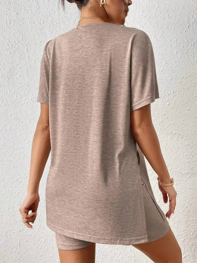 Casual Round Neck T-Shirt and Shorts Set - Update AvenueDaily EssentialsTrendsi1001002997770211001002997770215a3572f26eb34c488e5a8283a8013839 - Max - OriginLight Brown