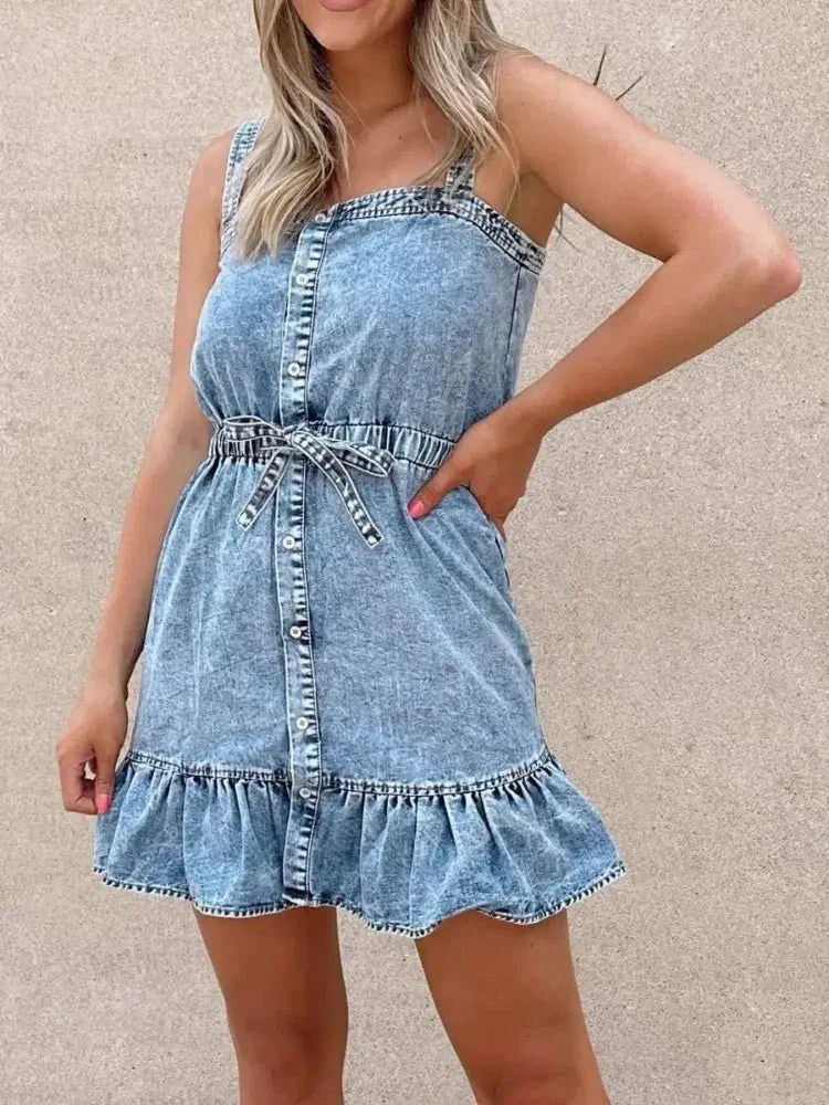 Casual Ruffled Hem Denim Mini Dress with Tie Waist - Update AvenueDenim Dresses & SkirtsTrendsi10010045441315510010045441315591ec3bff - 7600 - 4f1d - b9b4 - a36db47cb9cd - Max - OriginLight Blue