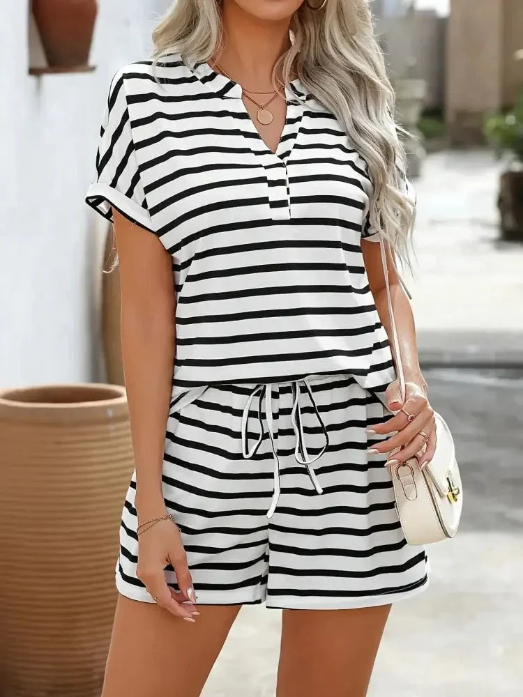 Casual Striped Short Sleeve Top and Shorts Two - Piece Set - Update AvenueDaily EssentialsTrendsi100100796717109100100796717109dc27fdb392ae46d7a5fccabfe71d2441 - Max - OriginStripe