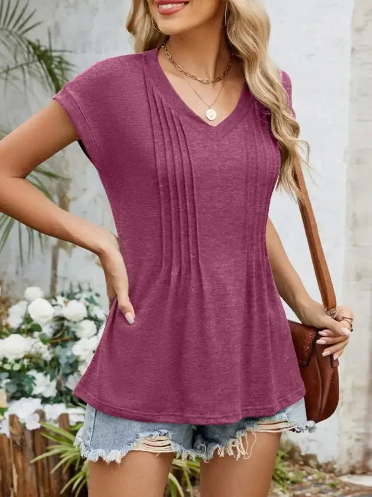 Casual V - Neck Pleated Front T-Shirt - Update AvenueT-ShirtsTrendsi100100855721183100100855721183c59b3f94 - 2840 - 4816 - 8d34 - f28dee2762fb - Max - OriginDeep Purple