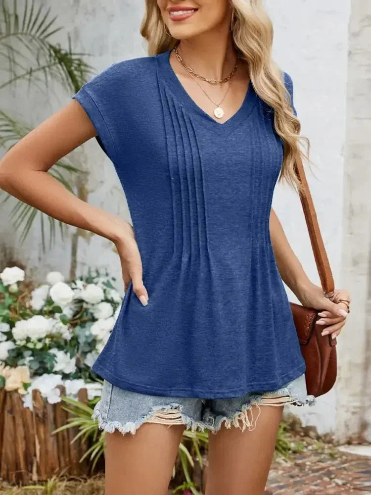 Casual V - Neck Pleated Front T-Shirt - Update AvenueT-ShirtsTrendsi10010085572165510010085572165570660cfb - 72b7 - 40a7 - 82f8 - 052de7e1d601 - Max - OriginDark Blue