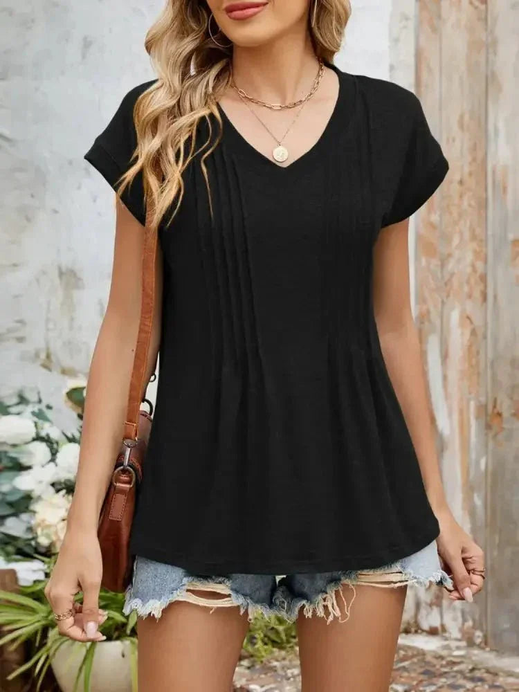 Casual V - Neck Pleated Front T-Shirt - Update AvenueT-ShirtsTrendsi100100855722193100100855722193a775fc90 - b102 - 4f9b - 92b8 - 29f8a7647432 - Max - OriginBlack