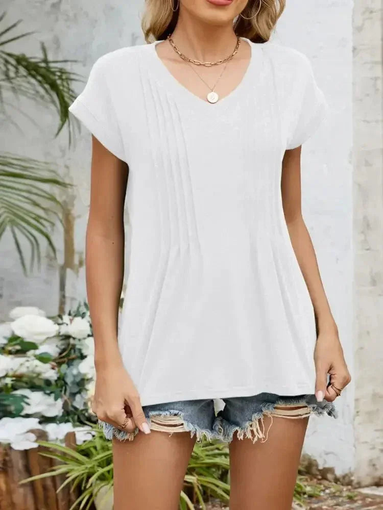 Casual V - Neck Pleated Front T-Shirt - Update AvenueT-ShirtsTrendsi1001008557236511001008557236516f8707a1 - fc06 - 41f0 - bf62 - 8a03492f39e6 - Max - OriginWhite