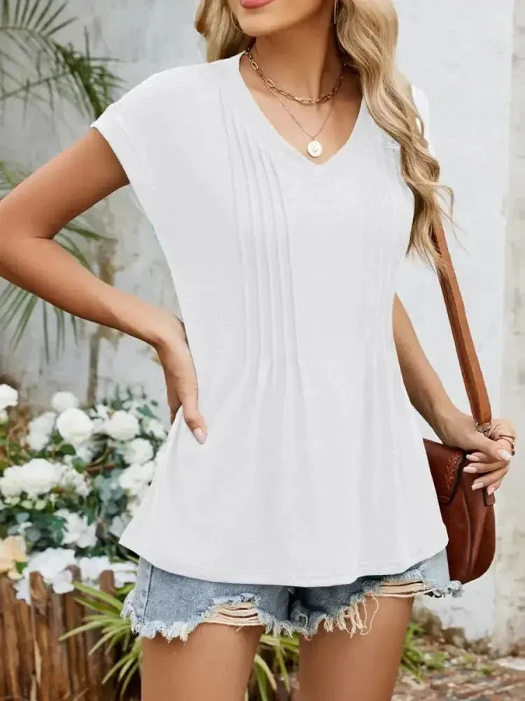 Casual V - Neck Pleated Front T-Shirt - Update AvenueT-ShirtsTrendsi100100855723651100100855723651781a6018 - 1d65 - 4f03 - 9136 - c9dedf5fc020 - Max - OriginWhite