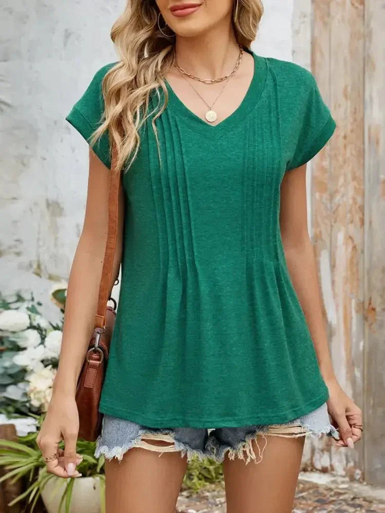 Casual V - Neck Pleated Front T-Shirt - Update AvenueT-ShirtsTrendsi100100855726859100100855726859f23af228 - 7bd4 - 4b6f - 8a87 - e2f0cc5f8c33 - Max - OriginDark Green