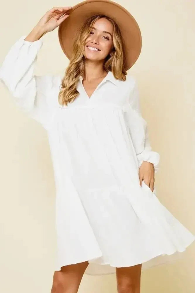 Ces Femme Johnny Collar Balloon Sleeve Mini Dress - Update AvenueVacation StyleTrendsi1001008334414821001008334414824edfd40b - 69ce - 4eec - 8370 - ddfd4006f77b - MaxWhite