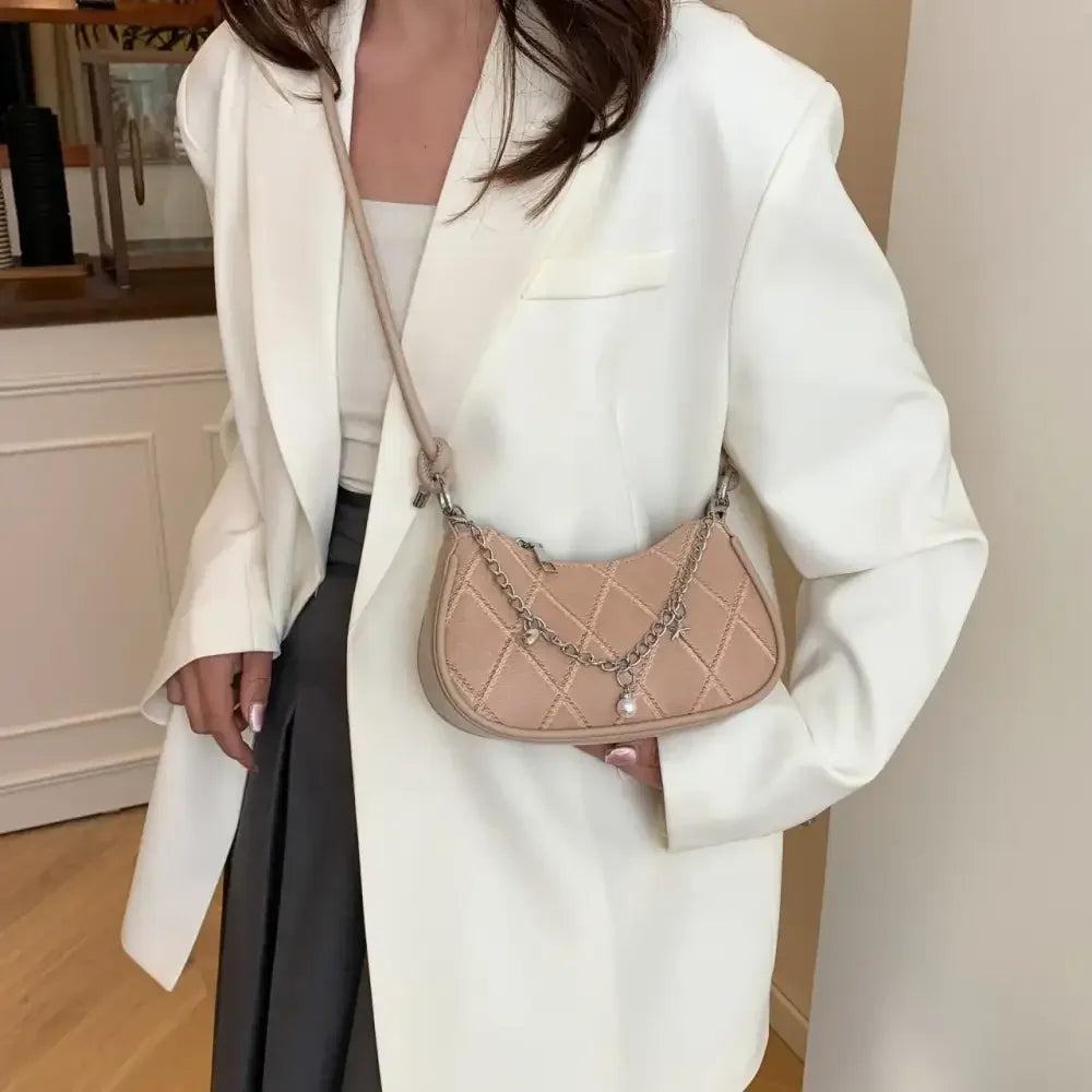 Chain Detail Crescent Shoulder Bag