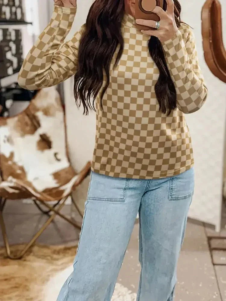 Check Pattern Turtleneck Slim Long Sleeve Tee - Update AvenueT-ShirtsTrendsi100100843708386100100843708386889db0ad - 0b82 - 45e9 - bd3d - bf0fa1fbf2f7 - Max - OriginTan