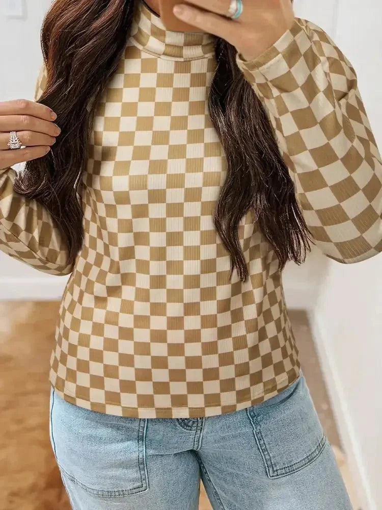 Check Pattern Turtleneck Slim Long Sleeve Tee - Update AvenueT-ShirtsTrendsi1001008437083861001008437083864f77fe2f811c447db2b017d1bcce9f11 - Max - OriginTan