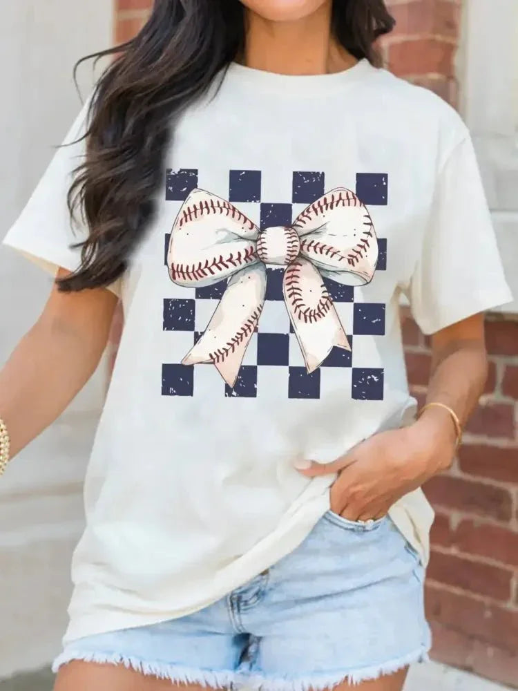 Checkered Bowknot Graphic Crew Neck T Shirt - Update AvenueT-ShirtsTrendsi100100094899504100100094899504f02b327f3e084d5795525e06f60d6a0b - Max - OriginWhite