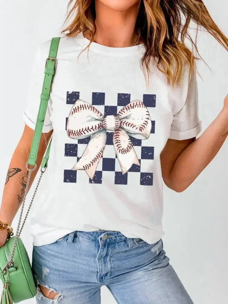 Checkered Bowknot Graphic Crew Neck T Shirt - Update AvenueT-ShirtsTrendsi1001000948995041001000948995047f8e3ce5ba6a4b40a8ce9beef9ffaaee - Max - OriginWhite