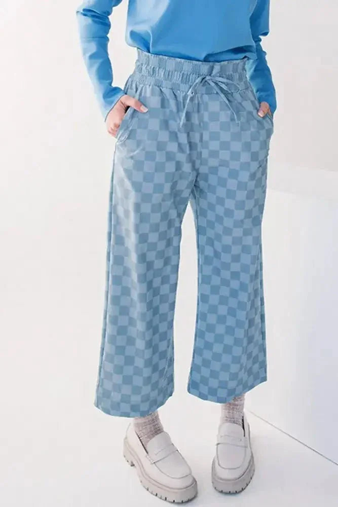 Checkered Elastic High Waist Loose Casual Pants - Update AvenueTrendsi100100165211658100100165211658e60941a8 - 682a - 4d77 - 86ab - 7e02b176901e - Max - OriginLight Blue