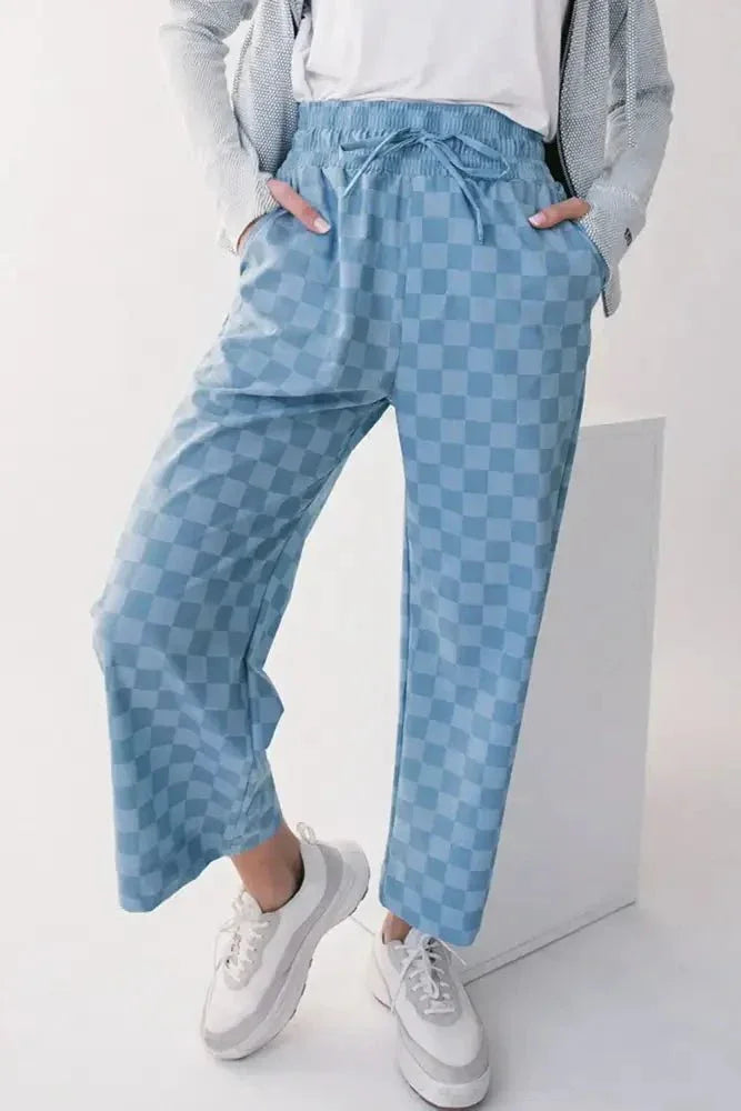 Checkered Elastic High Waist Loose Casual Pants - Update AvenueTrendsi1001001652116581001001652116589dea7d50 - 9c62 - 457b - aa89 - 597d44b3a684 - Max - OriginLight Blue