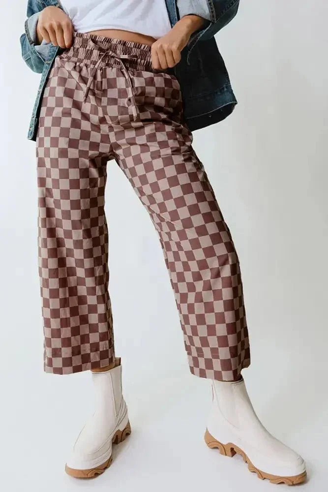 Checkered Elastic High Waist Loose Casual Pants - Update AvenueTrendsi1001001652193391001001652193391f4ded80 - 6a82 - 4bf0 - 9498 - e3790f7332f8 - Max - OriginCamel