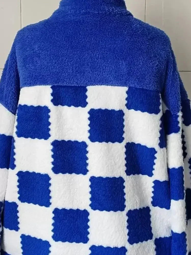 Checkered Fleece Oversized Zip Up Jacket - Update AvenueTrendsi10010028996488410010028996488428ffd1f4286b4a1c9936c8f698e347a8 - Max - OriginBlue
