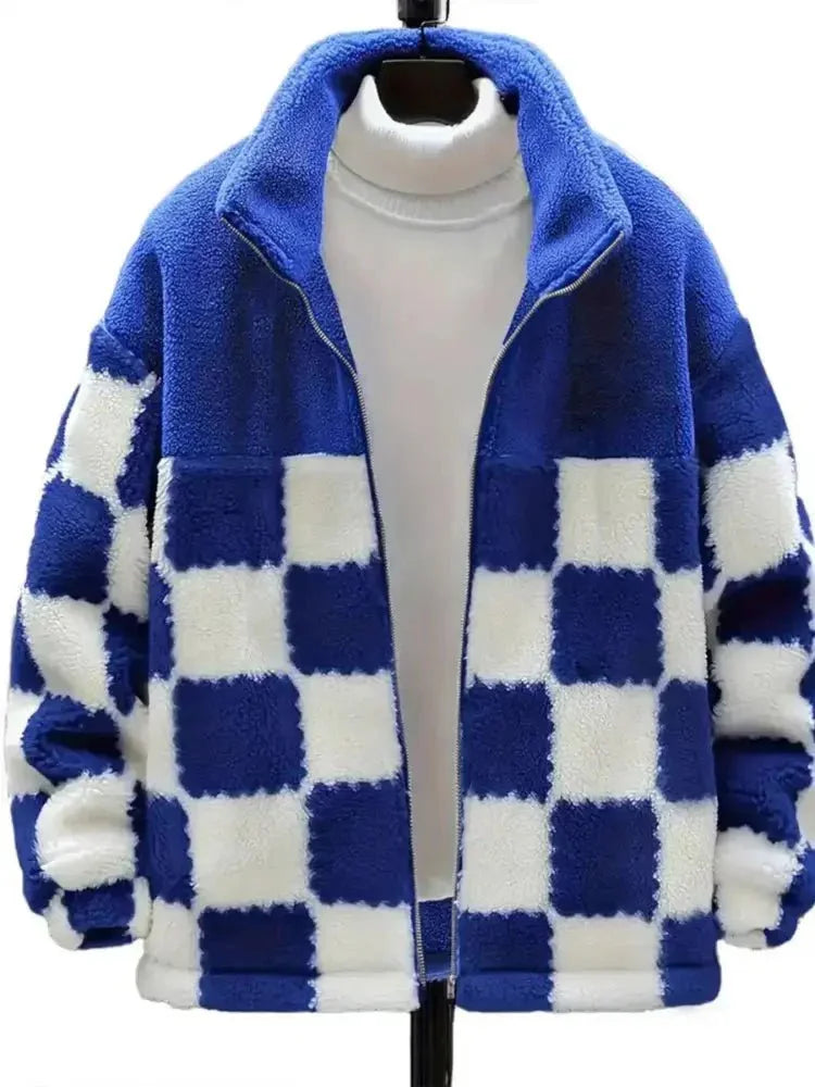 Checkered Fleece Oversized Zip Up Jacket - Update AvenueTrendsi1001002899648841001002899648849b96649bcaf34c4a993d4b6f4a300064 - Max - OriginBlue