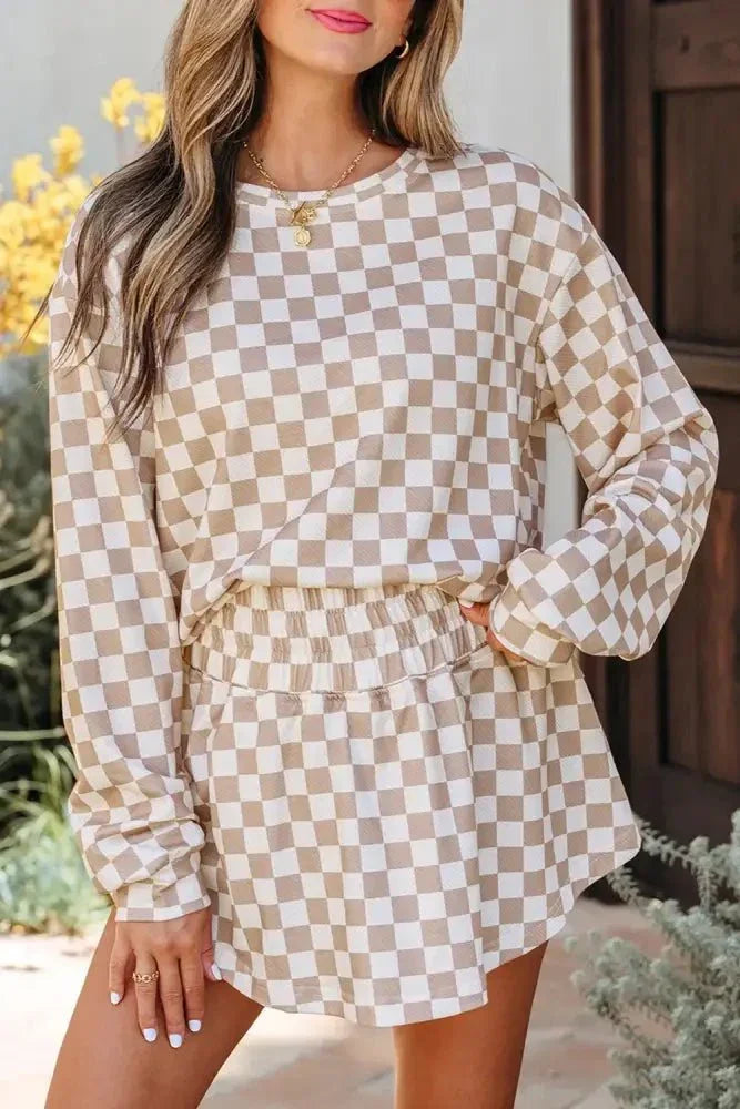 Checkered Long Sleeve Top and Skirt Two - Piece Set - Update AvenueTrendsi100100203622037100100203622037327bba67 - 7461 - 47ee - 8336 - f298288623bd - Max - OriginKhaki