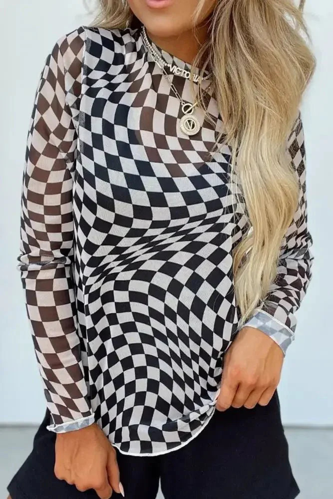 Checkered Mock Neck Long Sleeve Blouse - Update AvenueTrendsi100100397390327100100397390327928e4baf - 71d9 - 4af8 - 8260 - 606e113c2894 - MaxBlack